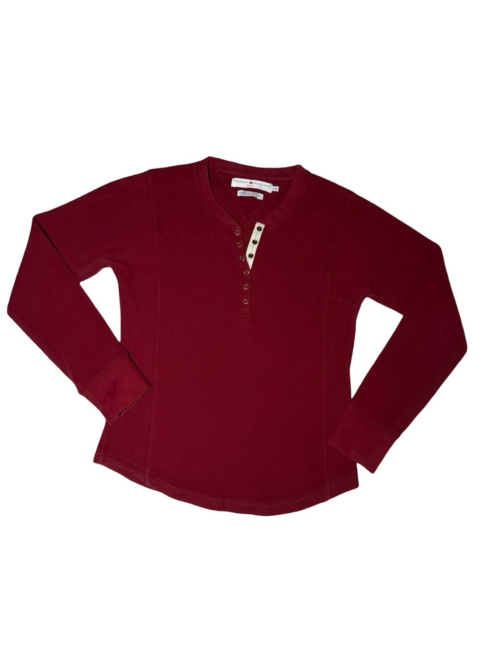 Vintage Tommy Jeans Waffle Knit Long Sleeve Henley Shirt Y2K Thermal pullover